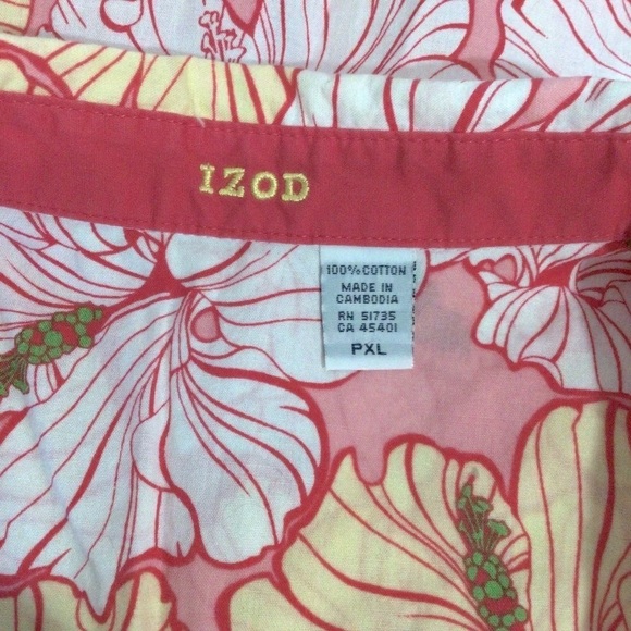 IZOD Floral Button Down Short Sleeve Top - Size PXL - Picture 6 of 7